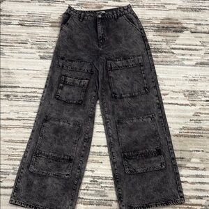 Fashion Nova Charcoal Cargo Wide-Leg Pants